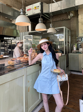 XIA²夏夏【性感辣妹】蓝色无袖衬衫连衣裙SP/ULI4922