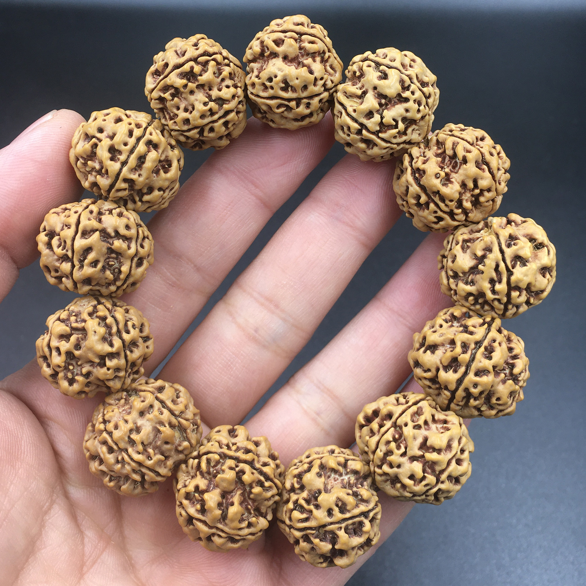 尼泊尔大金刚菩提手串男21mm梅花桩双龙纹蜂窝菩提子原籽文玩佛珠