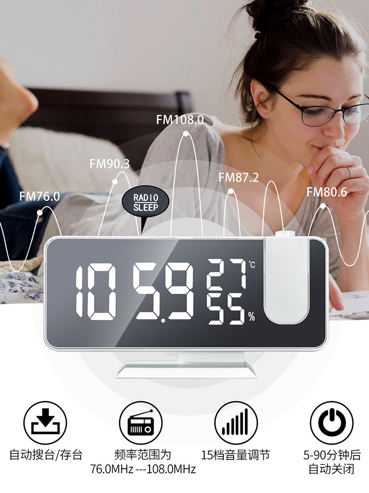 TIBANG 다기능 충전식 기숙사 알람 시계 학생 창조적 인 간단한 알람 시계 침실 머리맡 데스크탑 기숙사 스마트 알람 시계 음소거 인터넷 연예인 전자 알람 시계 휴대용