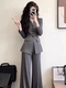 两件套 女通勤职场时尚 2026春秋新款 高级感灰色收腰西服上衣阔腿裤