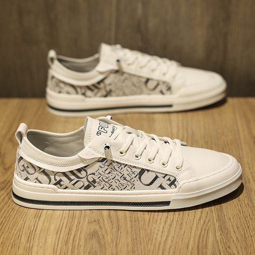 古驰汤米印花小白鞋春季欧洲站男鞋夏季透气薄款潮鞋布面板鞋男士