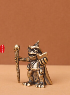 纯黄铜复古青蛙法师茶宠摆件