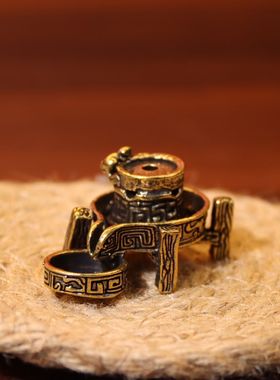 黄铜时来运转石磨摆件仿古铜老鼠推磨香插香座创意铜磨台磨盘摆饰