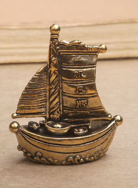 纯黄铜一帆风顺帆船小摆件书办公桌面茶道茶宠装饰品礼品工艺品