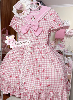 【售空展示】St格子水手领小兔连衣裙女儿服可爱软妹少女喵小鸟机
