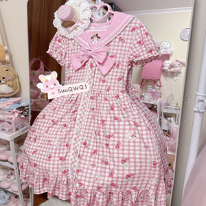 【售空展示】St格子水手领小兔连衣裙女儿服可爱软妹少女喵小鸟机