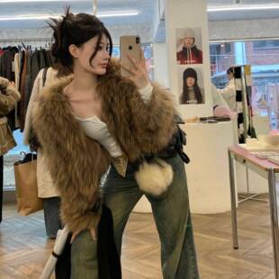 狐狸毛皮草外套女2025冬新款超短款宽松年轻水貂毛绒貉子毛毛大衣