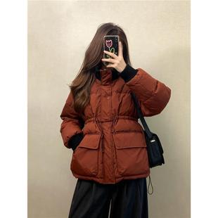 中长款小个子韩系独特超好看外套棉袄红色收腰羽绒服棉服冬季女款