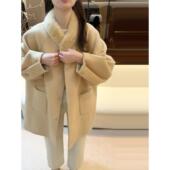大毛领呢子外套女高级感中长款 冬季 新款 毛呢双面呢保暖暖黄色大衣