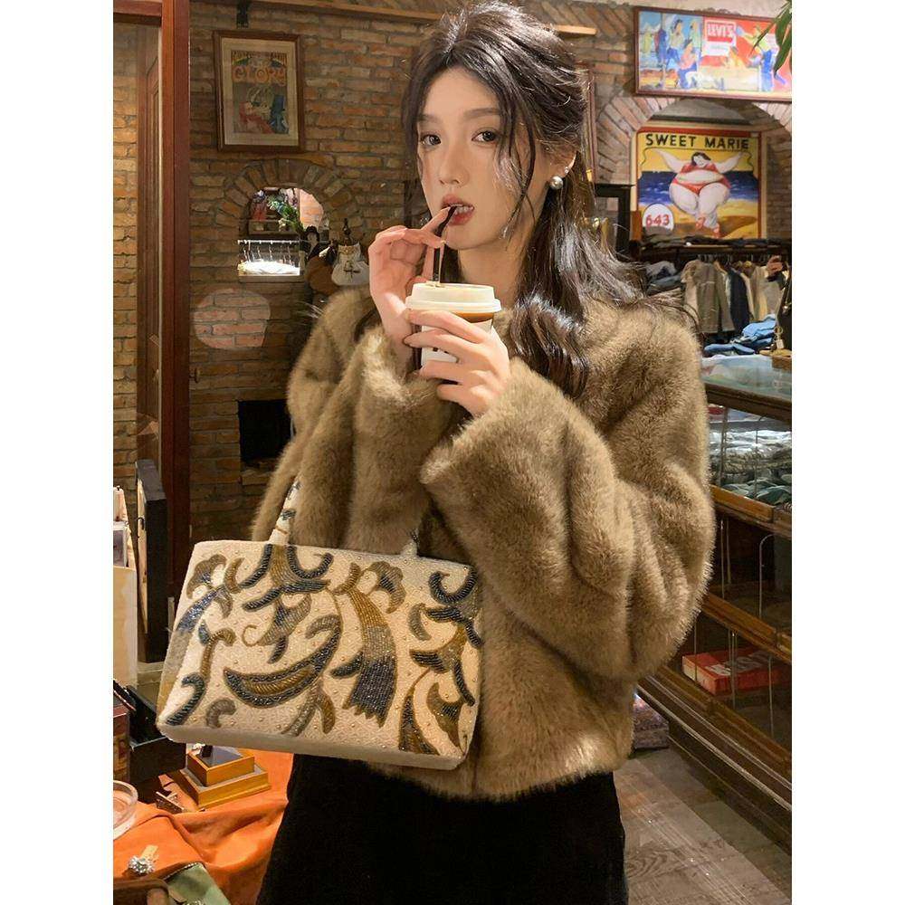 2025年轻款甜美可爱彷水貂毛皮草外套女短款加厚气质显瘦毛毛大衣,女装/女士精品,皮草,淘宝优惠券,粉丝福利购,淘宝优惠卷