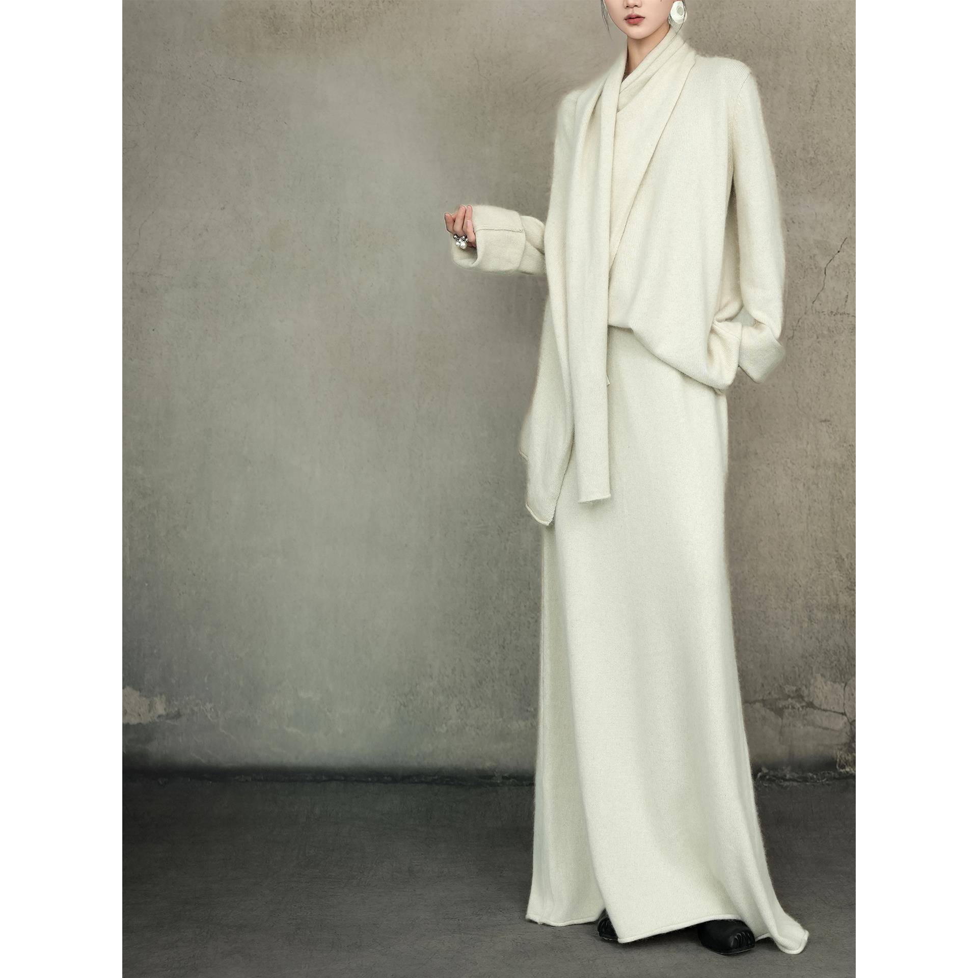 巨好看的秋装一整套贵气松弛感秋冬穿搭白色毛衣套装慵懒风两件套