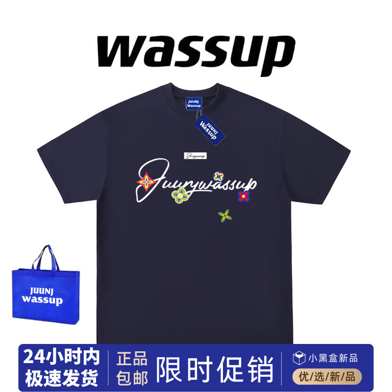 WASSUP美式潮牌手写体印花短袖男女夏季新款宽松情侣半袖T恤上衣