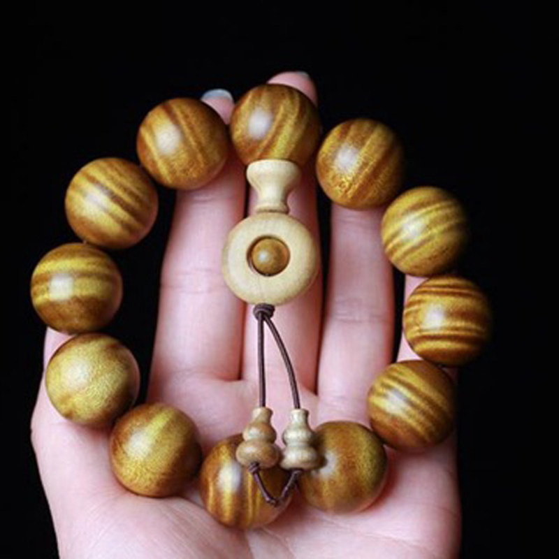 金丝楠木老料枯木黄料满水波佛珠手串手链阴沉木满水波文玩念珠