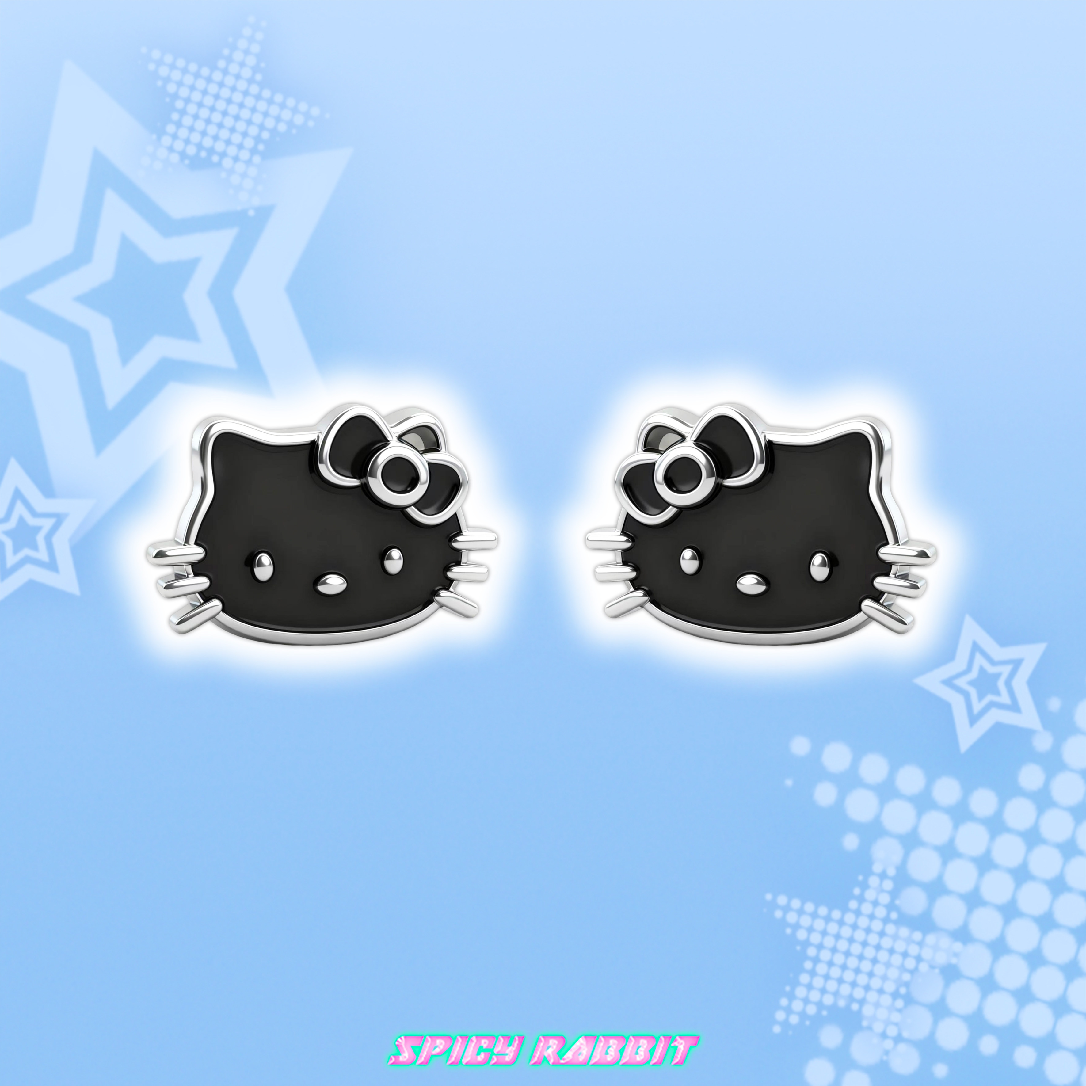 S-Rabbit 黑色滴油kitty耳骨钉/卡通可爱个性耳环小众设计耳饰图片
