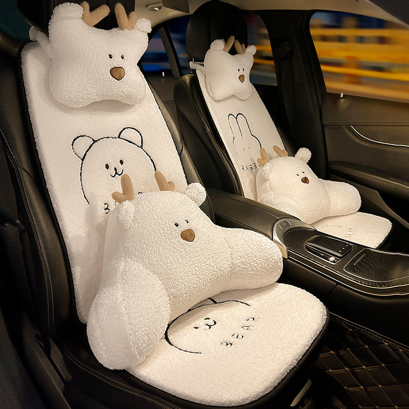 汽车坐垫冬季毛绒后排三件套单片女款卡通可爱四季通用小蛮腰座垫
