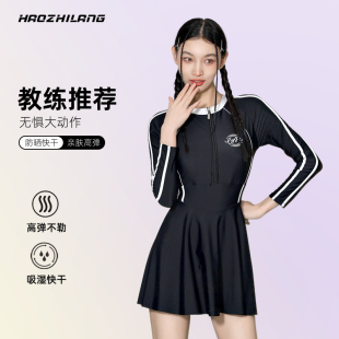 女 防晒游泳馆专用泳装 连体泳衣女新款 泡温泉保守显瘦遮肚运动长袖