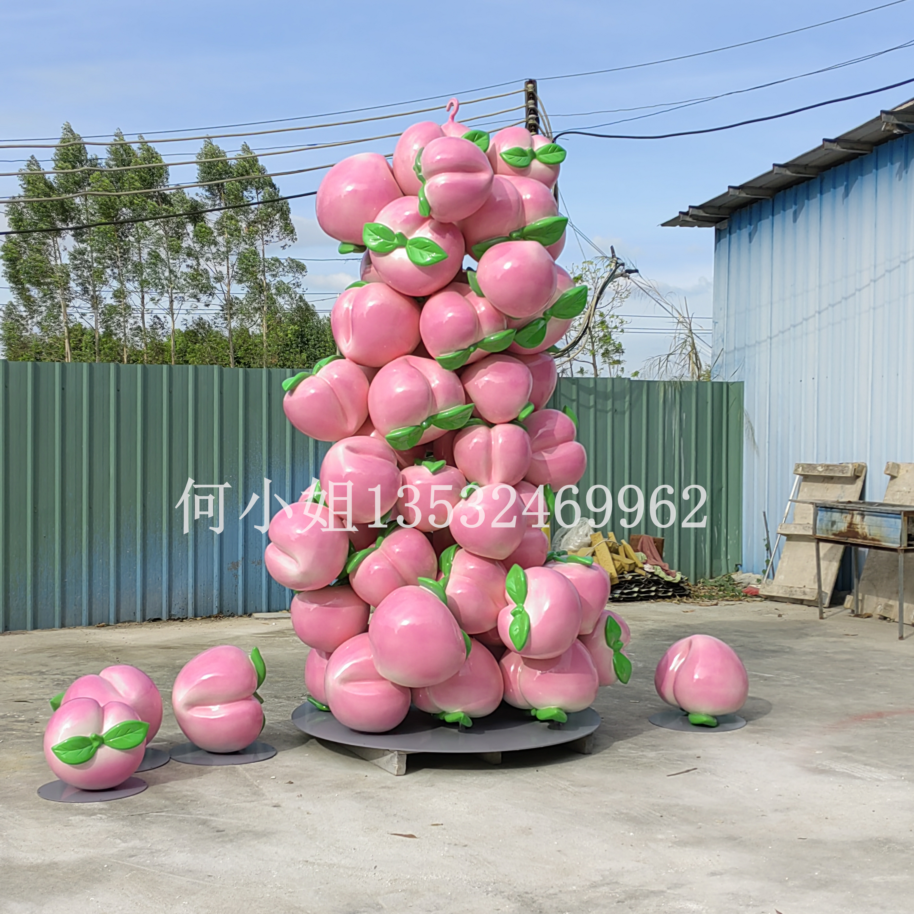 定制巨型水蜜桃瀑布雕塑橘子造型