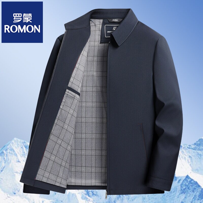 罗蒙春秋季新款行政夹克男士休闲商务干部装翻领中年爸爸装外套男