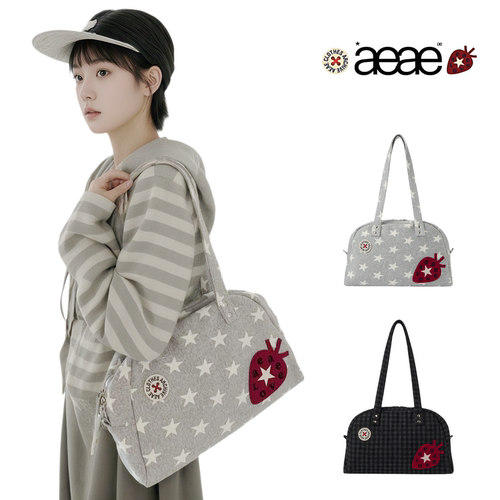 韩国新款aeae草莓包星星格纹腋下包可爱风波斯顿保龄球单肩手提包