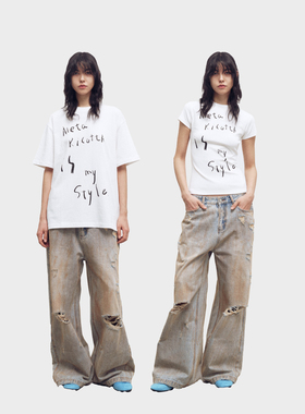 METARICOTTA草写字母高级感印花短袖新款美式辣妹休闲正肩显瘦T恤