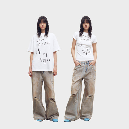 METARICOTTA草写字母高级感印花短袖新款美式辣妹休闲正肩显瘦T恤