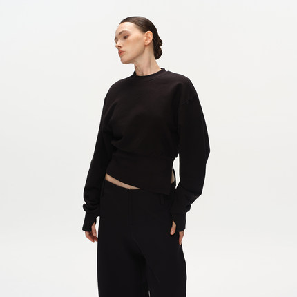 Metaricotta 黑色侧拉链简约高级感收腰卫衣女