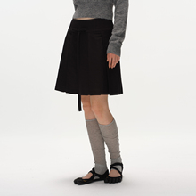 Metaricotta 蝴蝶结高级质感复古百褶半身裙黑色