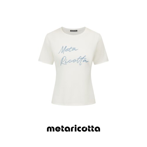 Metaricotta 莱赛尔白蓝字母印花微透针织短袖休闲透气T恤夏