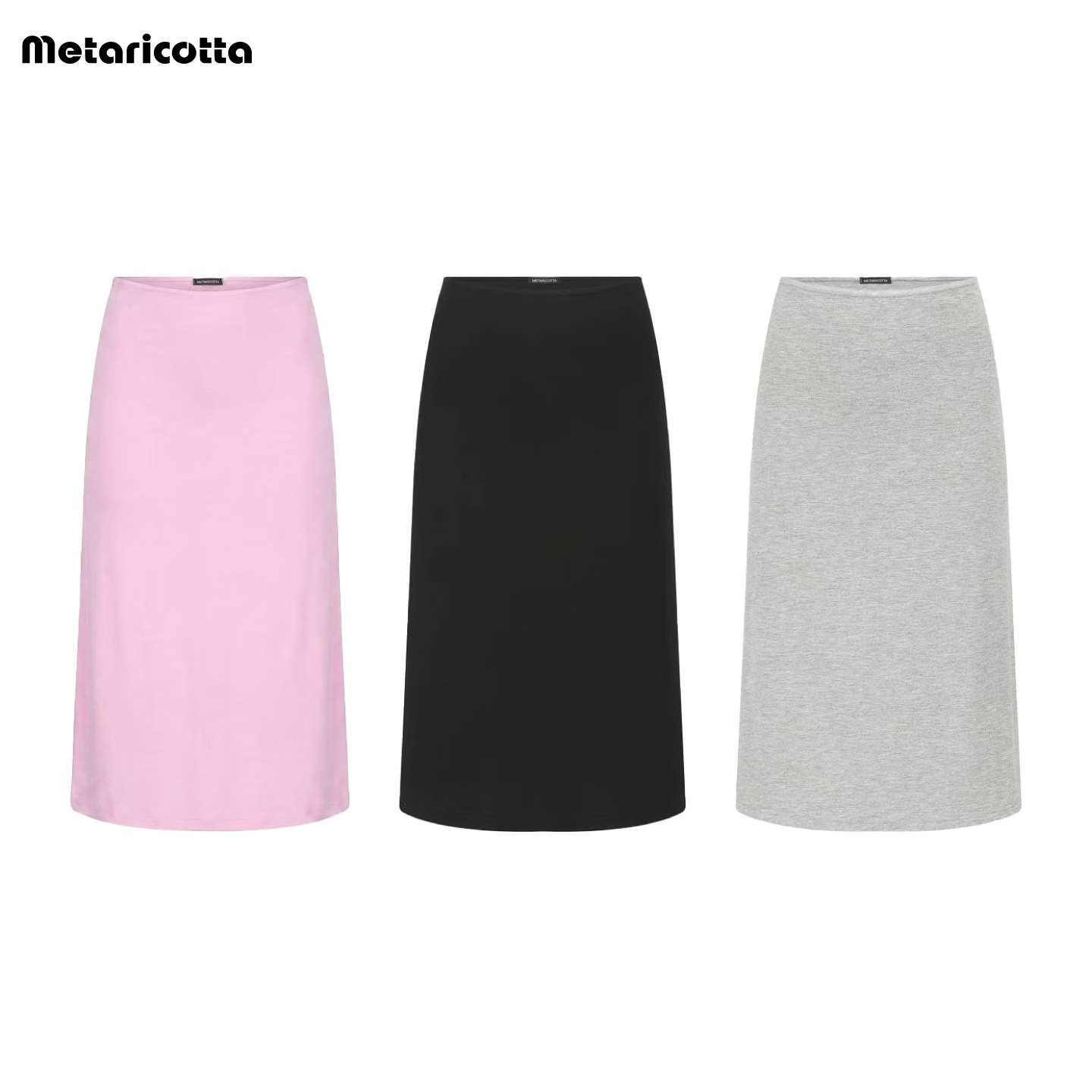 Metaricotta 黑/灰 柔软亲肤呼吸裸感简约基础微鱼尾过膝半裙