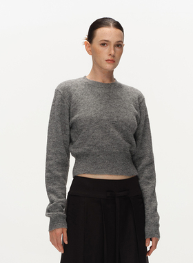 Metaricotta 灰色休闲收腰短款针织衫女慵懒感毛衣