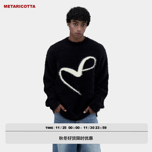 METARICOTTA原创马海毛大logo高级感宽松毛衣男秋冬保暖针织上衣