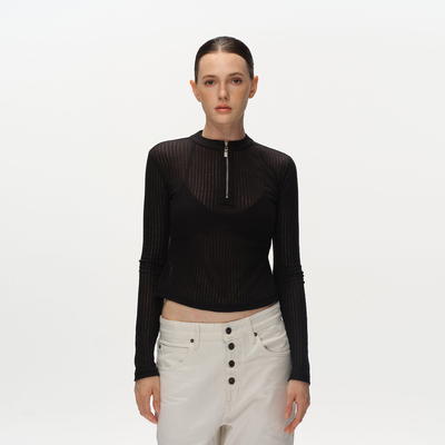 MetaRicotta黑色半拉链打底衫