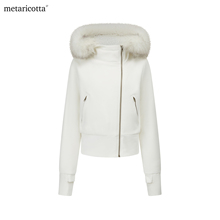 Metaricotta 连帽毛领斜襟毛绒内胆棉服外套