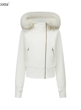 Metaricotta 连帽毛领斜襟毛绒内胆棉服外套
