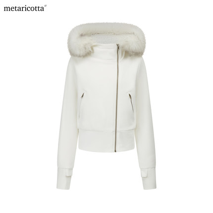 Metaricotta 连帽毛领斜襟毛绒内胆棉服外套
