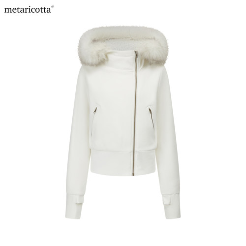 Metaricotta 连帽毛领斜襟毛绒内胆棉服外套