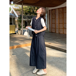 轻熟风薄款牛仔马甲休闲t恤套装女夏季新款显瘦九分阔腿裤三件套