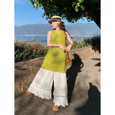 时尚气质森系松弛感无袖上衣套装