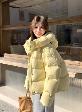 奶黄色云朵泡芙连帽90绒羽绒服女冬季2025新款小个子短款甜美减龄