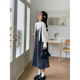 轻奢风蕾丝上衣背带裙两件套女2026春季新款气质减龄打底衫套装潮