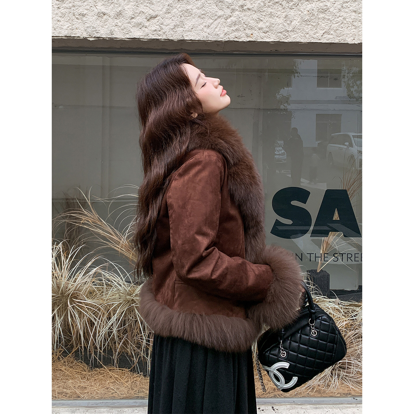 鹿皮绒皮毛一体女欧货2025秋冬款羽绒内胆大狐狸毛毛皮草保暖外套