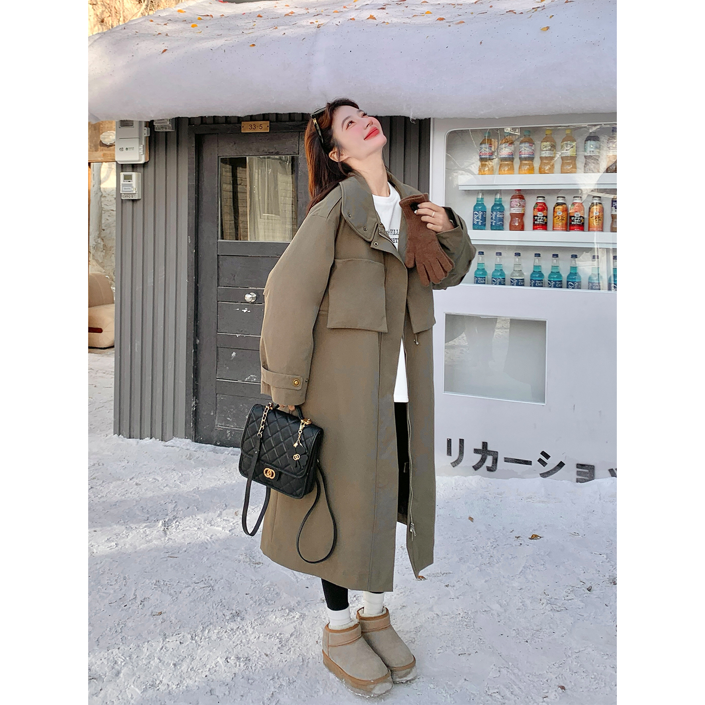 咖色工装风长款羽绒服风衣外套女冬季2025新款白鸭绒显瘦时尚超火