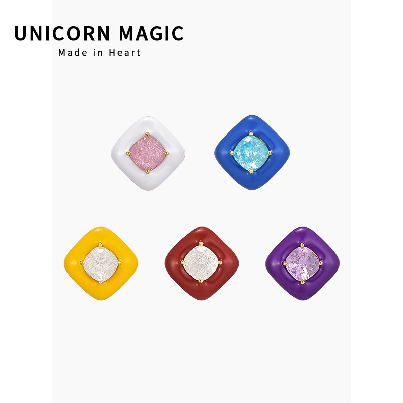 彩色珐琅方钻银针耳钉小巧精致复古秋冬耳饰设计感小众耳环高级感,饰品/流行首饰/时尚饰品新,耳钉,淘宝优惠券,粉丝福利购,淘宝优惠卷