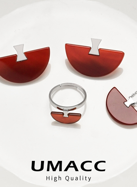 豆豆同款新中式红玛瑙燕尾榫折扇耳环高级感轻奢气质复古红色耳饰