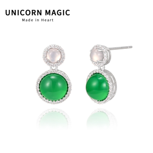 天然冰种绿玛瑙纯银耳饰轻奢高级感日常中式耳钉绿色耳环女百搭