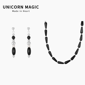 清冷感水滴形黑玛瑙耳饰大气复古耳环女纯银长款流苏气质耳坠高级