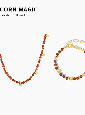 红玛瑙串珠小众项链配饰女送闺蜜