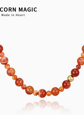 红玛瑙串珠项链秋冬复古红色项链