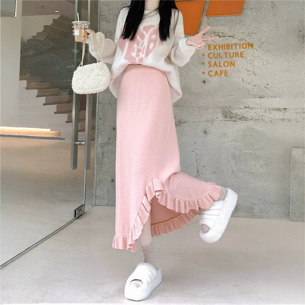 外贸针织衫半身裙女中长