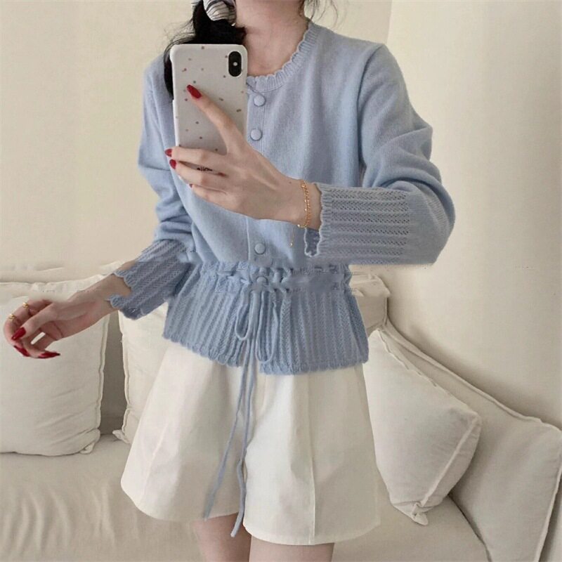 韩系下摆花边拼接毛衣女